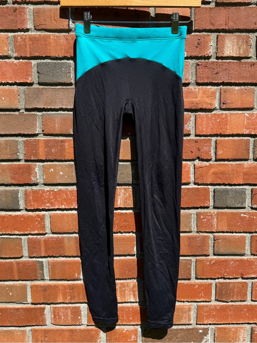 Yumiko Colorblock Leggings Black Turquoise Blue Dance Yoga Athletic Pants Size 2